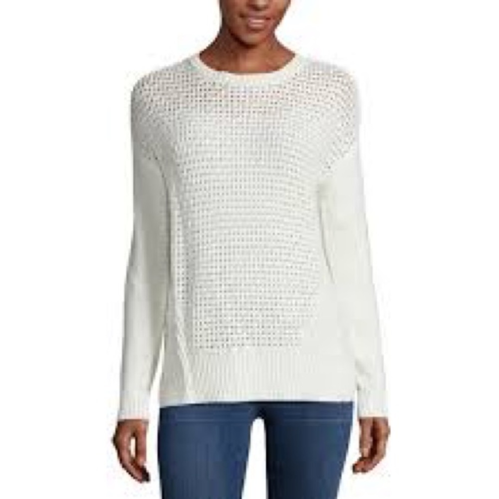 Ivory Pointelle Long Sleeve Crewneck